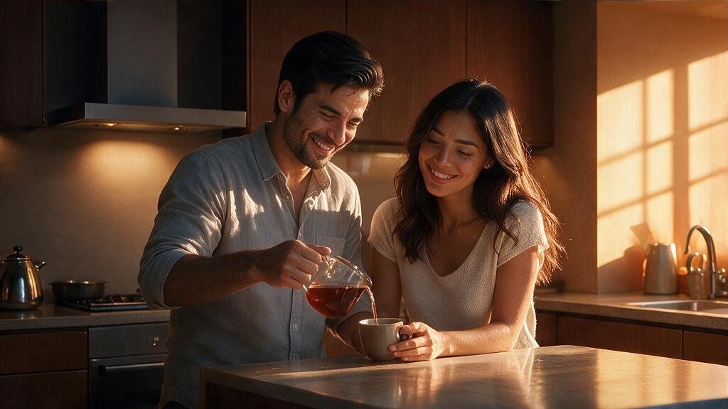A couple spending time together in their kitchen