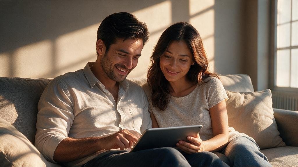 A couple relaxing together in their living room